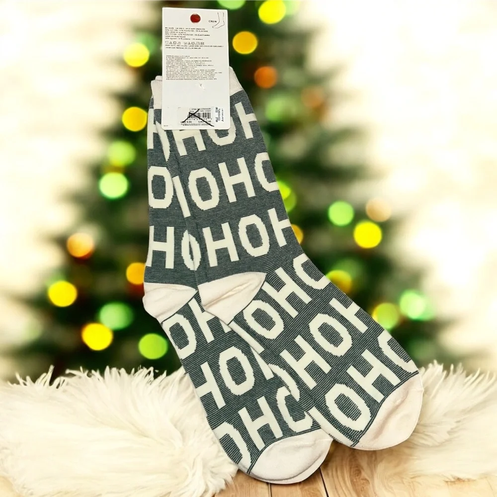 NWT AE HoHoHo Crew Sock Green n white OS Tall sock
